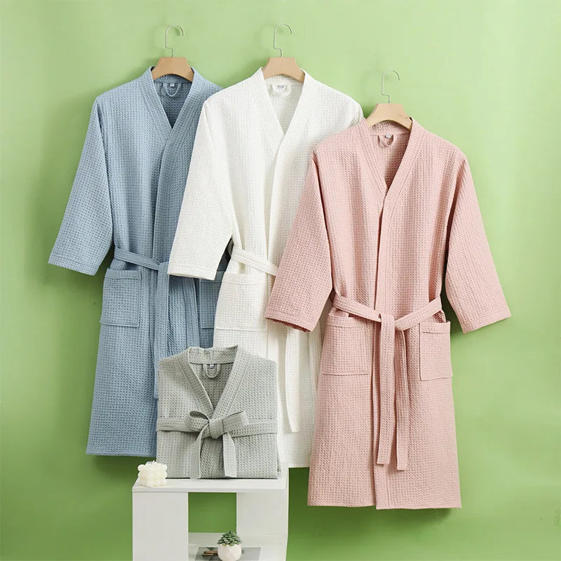 All Season Thin Design Hotel Bth Towel Beauty Salon Bath Robe Couples Bathrobe for Women and Men Cotton Waffle Quick Drying