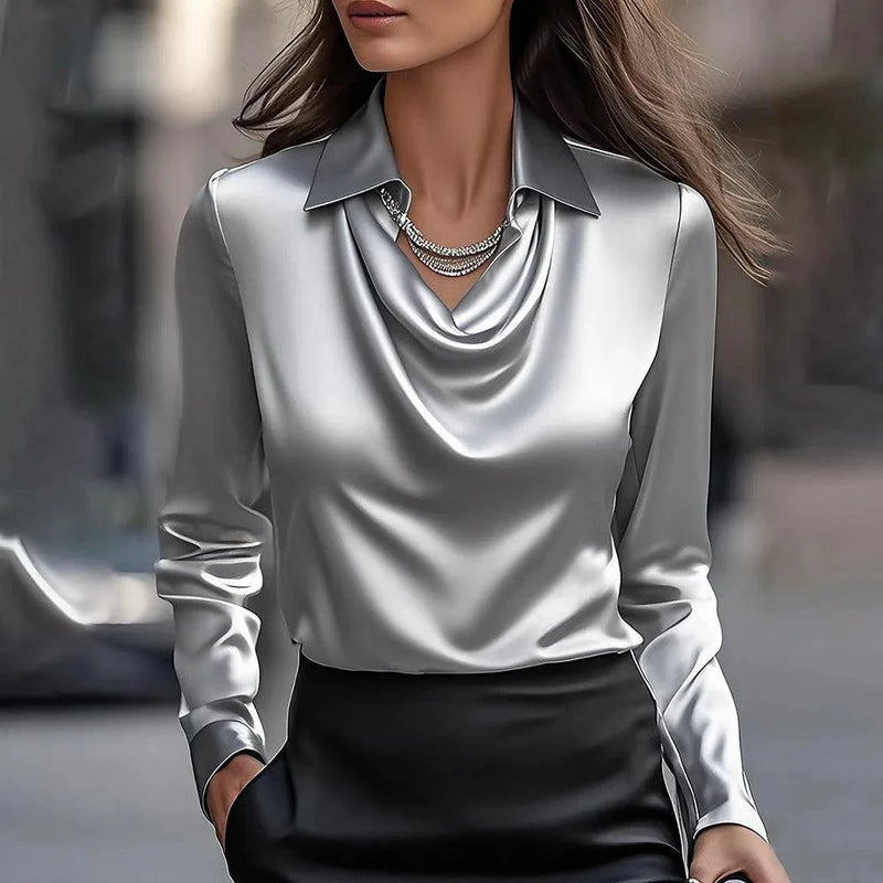 White Women Long-sleeved Pullover Shirts, Purple Commuter Square Neck Printed Shirt, Available in Gold, Blue, Black, Red.