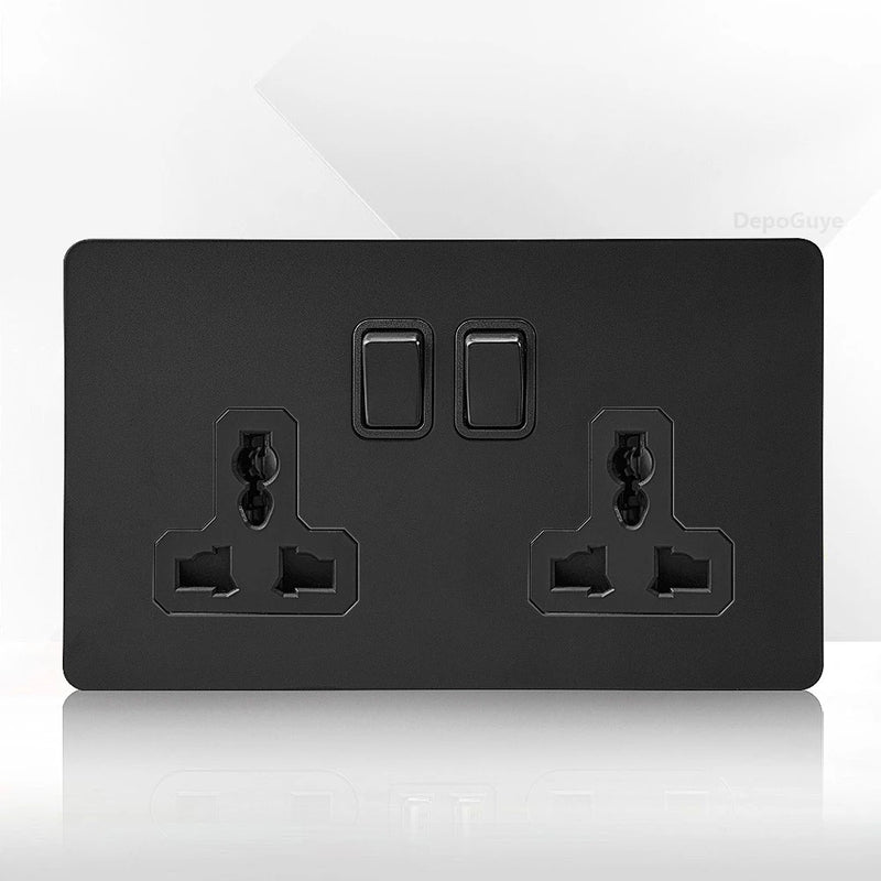 86 Type Retro Switch 1-4 Gang 2 Way Wall Light Brass Lever Toggle Switch Black Matte Stainless Steel Panel EU FR Power Outlet