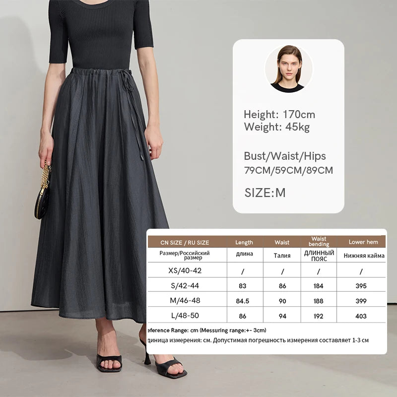 សំពត់ Amii ថ្មី Minimalist ប្រវែងជង្គង់ A-Line សម្រាប់នារី ស្លៀកជាមួយខ្សែចង ពណ៌រឹង អាចលៃតម្រូវបាន ស្ទីលធ្វើដំណើរ សំពត់រលុង 12522025