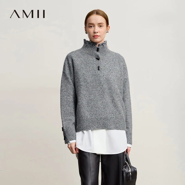 អាវយឺត Amii Pullover ឆ្នាំ ២០២៦ រដូវរងាថ្មីសម្រាប់ស្ត្រីធ្វើដំណើរទៅធ្វើការ អាវក្រៅកពាក់កណ្តាល អាវកាឌីហ្គែន អាវប៉ាក់ដៃវែងរលុង 12544144