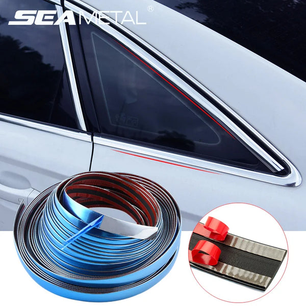 SEAMETAL 3/5M Exterior Car Chrome Body Strip Bumper Auto Door Protective Moulding Styling Trim Sticker 10MM 20MM Car Accessories