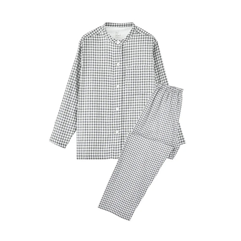 Japanese Spring Autumn Women's Pajamas Set Casual Plaid 100% Cotton Long Sleeve Sleepwear Pyjamas Female Lounge Night Suit