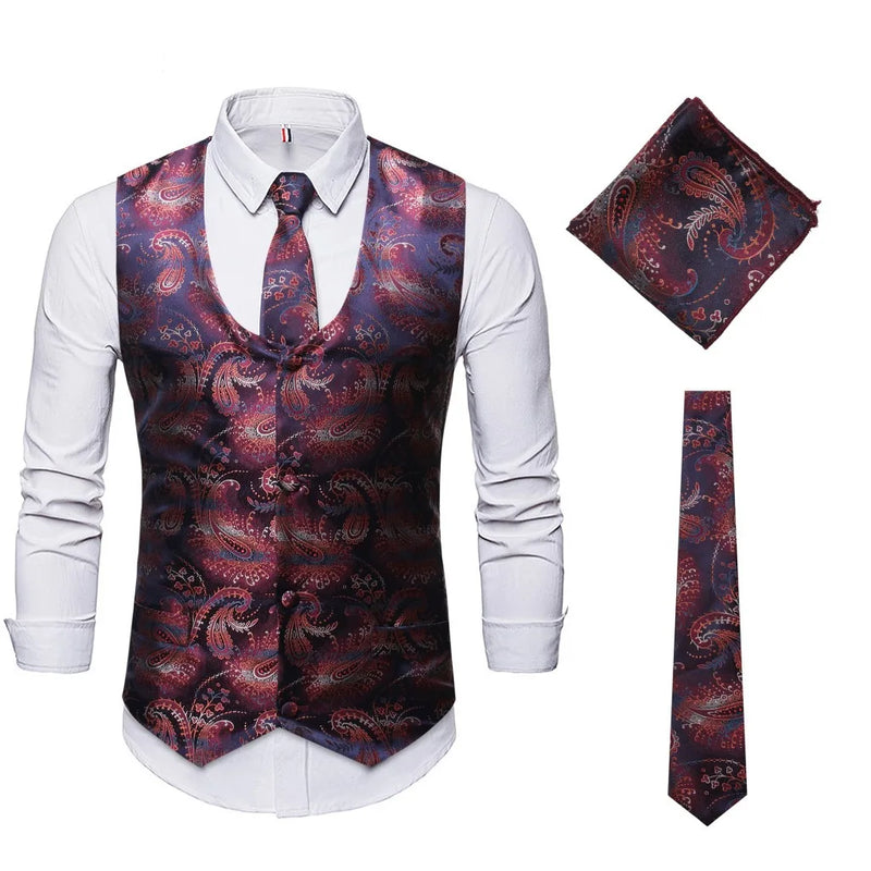 2026 New Mens Sleeveless Vest, Wedding Party Stage Performance Waistcoat, Single Breasted Red Blue Vests