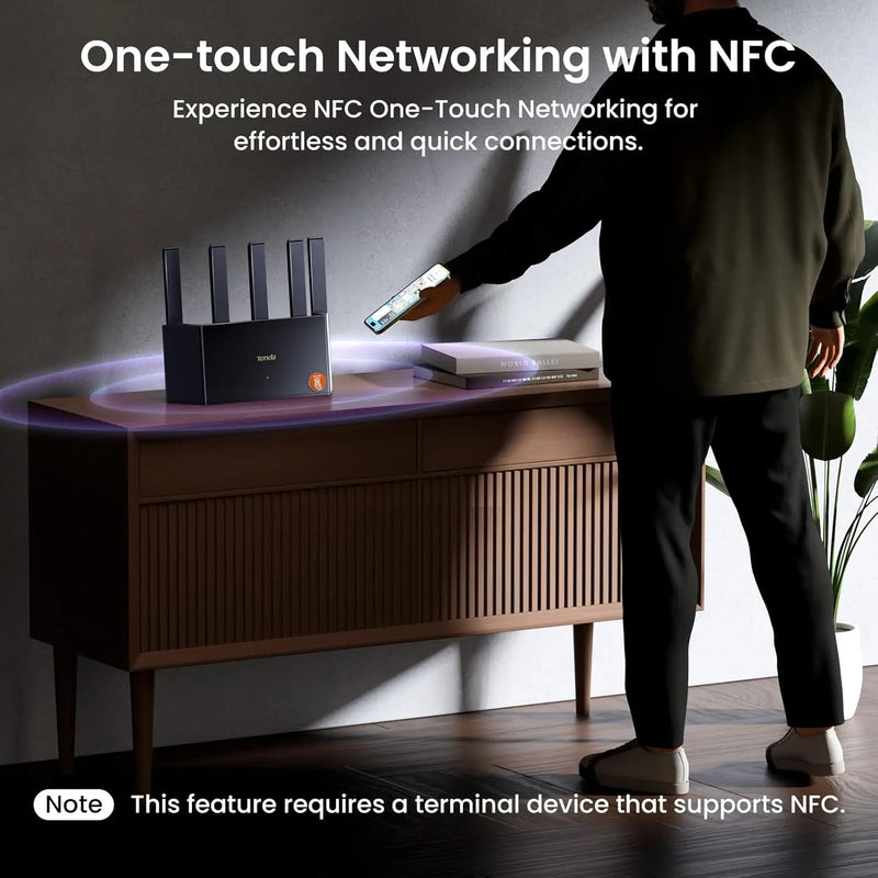 រ៉ោតទ័រ Tenda RE3L Dual Bands BE3600 WiFi7 3570Mbps Mesh Networking Gaming Acceleration 2.4/5GHz 3xPorts Network Repeater VPN NFC