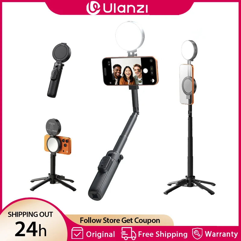 ដំបងថតរូប Ulanzi MT40 Mini Selfie Stick ជាមួយភ្លើងបំពេញពណ៌ពីរពណ៌ សម្រាប់ទូរសព្ទ Iphone Samsung Xiaomi Magsafe Tripod ទ្រេតបាន 180 ដឺក្រេ សម្រាប់ Vlog Live