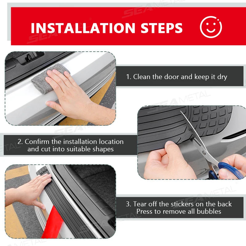 SEAMETAL Universal Rear Trunk Guard Plate Sticker Car Rear Bumper Trim Anti-Kicked Scratch Protector Sticker Strip Car Stylings