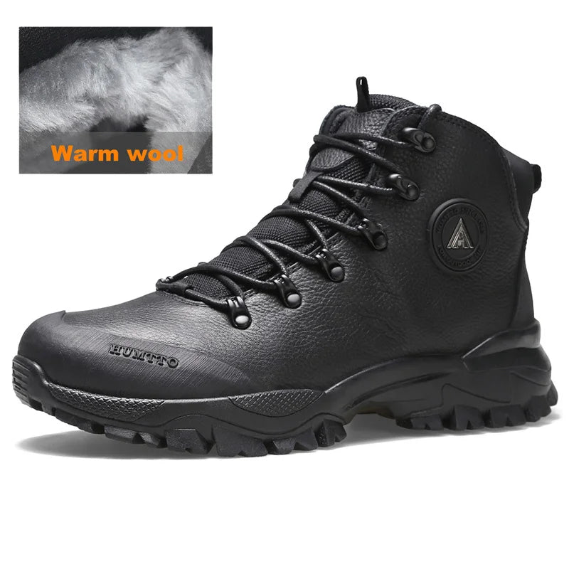 HUMTTO Keep Warm Snow Boots for Men 2024 Trainers Winter Men's Sneakers Leather Hiking Shoes Outdoor Casual Trekking Boots Man
