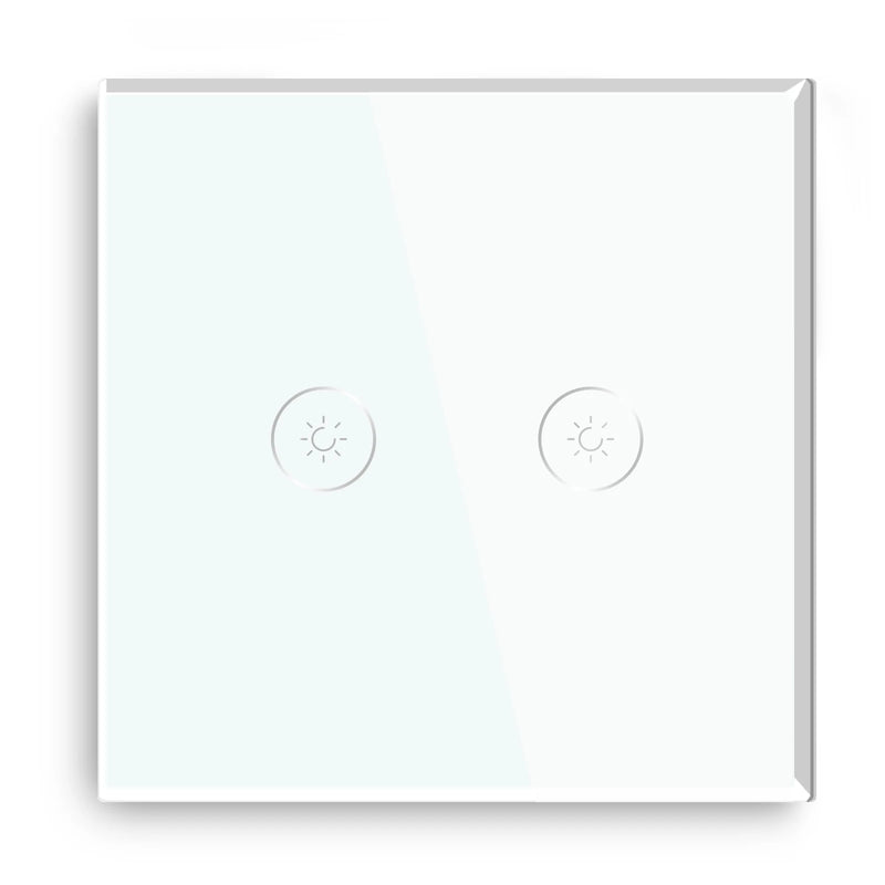 BSEED Touch Dimmer Switch 2Gang 1Way LED Dimmable Wall Light Switch Crystal Glass Panel Blue Backlight Memory Function