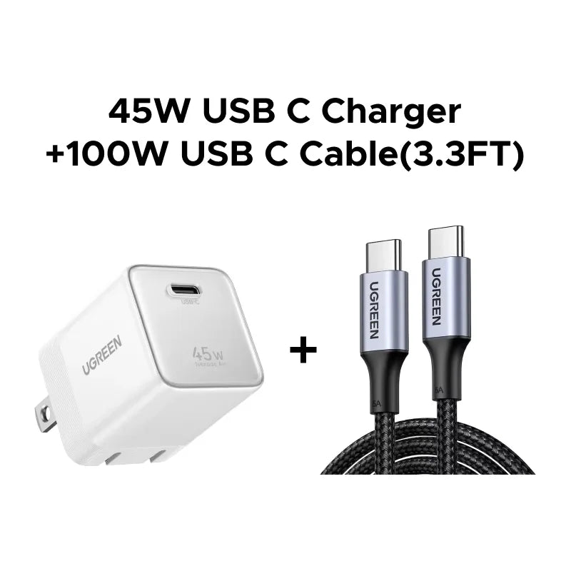 【Ultra Mini-US Plug】UGREEN 65W 45W GaN USB C Charger PD3.0 QC4.0 PPS For Macbook Pro Laptop iPhone 18 17 Samsung S26 iPad Tablet