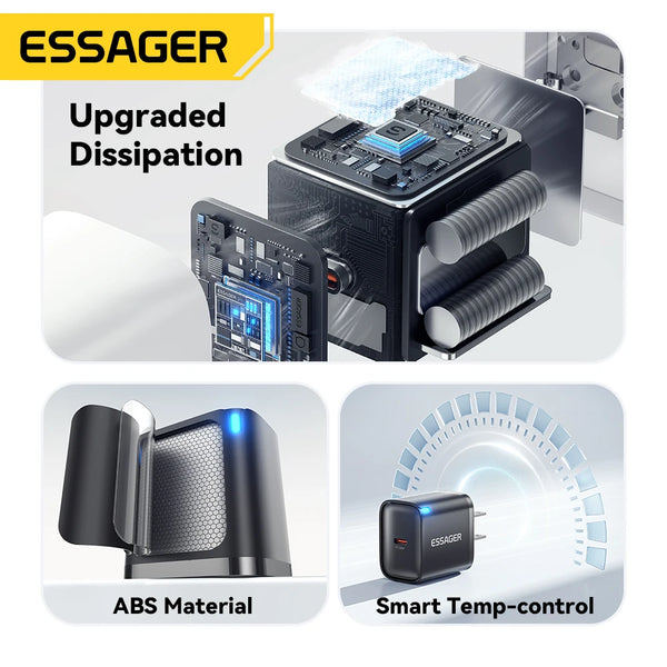 ឈុតឆ្នាំងសាក Essager Mini 30W Type C សម្រាប់ iPhone 16 15 Xiaomi PD 20W ខ្សែសាក Lightning សម្រាប់ធ្វើដំណើរសម្រាប់ iPhone 14 13 12 iPad Pro
