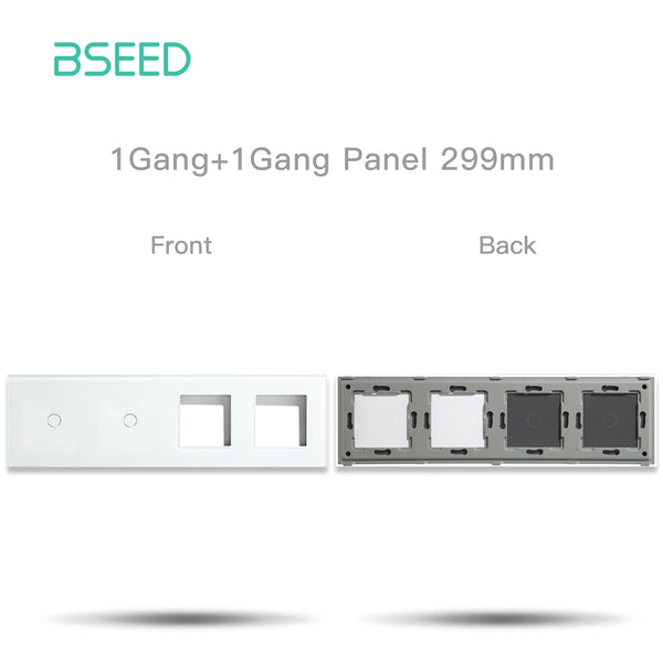 BSEED 1/2/3Gang បូករួមទាំងកុងតាក់ប៉ះស៊ុមពីរ បន្ទះគ្រីស្តាល់ ជាមួយស៊ុមដែក DIY ផ្នែកស៊ុមកញ្ចក់ទំហំ 299mm តែប៉ុណ្ណោះ