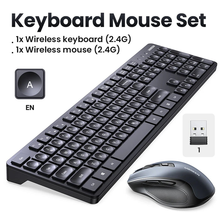 UGREEN Keyboard Mouse Wireless 2.4G English Russian Keycap For MacBook Tablet Office PC Accessories Mice 104 Keycaps Keyboard Mouse - Keyboard EN CHINA