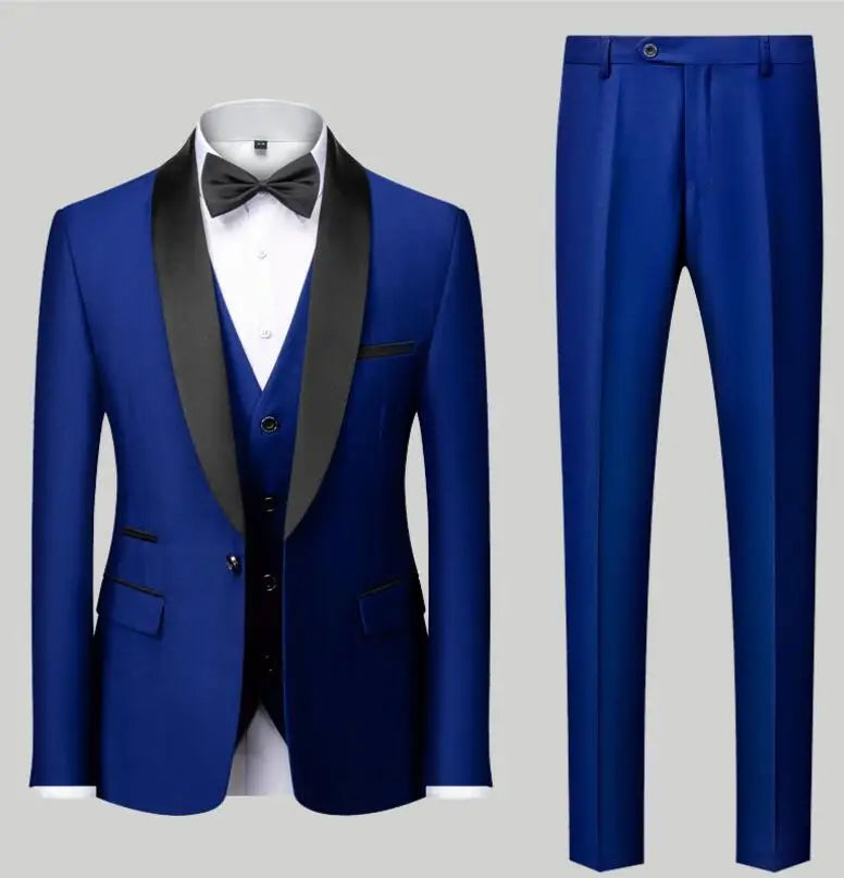 Men's Blue Suit 3-Pieces, Business Wedding Terno Masculino, Fashion Slim Fit Costume Homme, Black Red Gray, Asian Size M-4XL 5XL