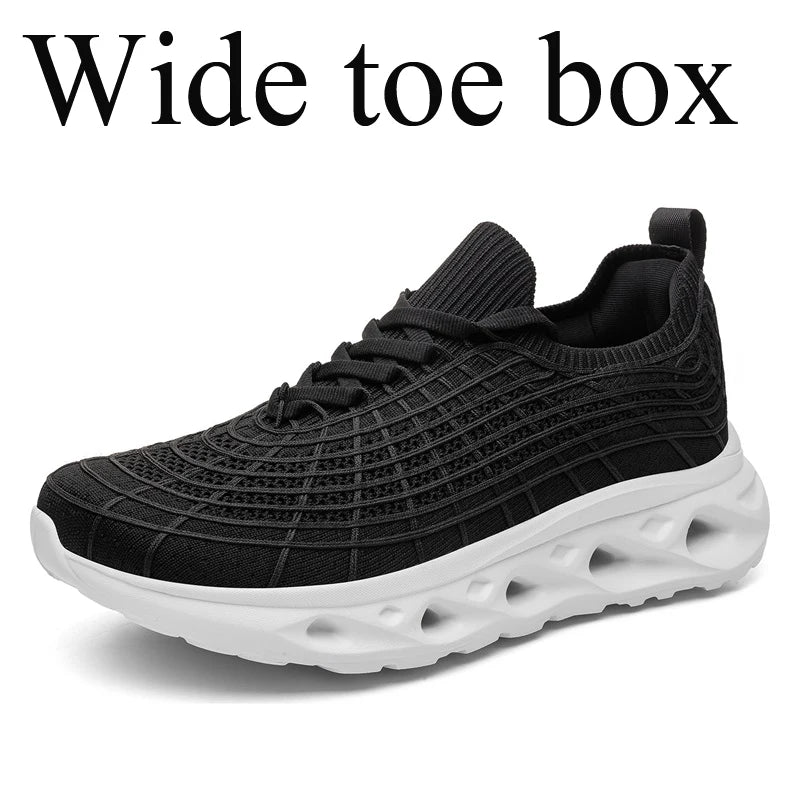 Men Wide Toe Box Knit Sneakers Stretch Breathable Casual Walking Shoes Roomy Fit for Swollen Feet Edema Bunions Athletic Shoes