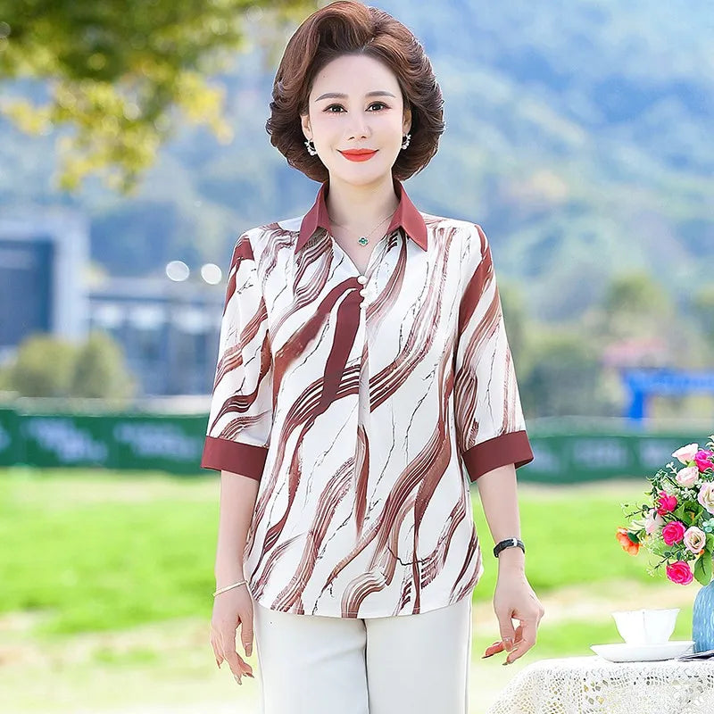 អាវ យឺត ប៊ូតុង បោះពុម្ព ឆ្នូតៗ និទាឃរដូវ រដូវក្តៅ ម៉ូដ ទាន់សម័យ អាវ យឺត ដៃ បី/៤ អាវ រលុង សម្រាប់ នារី ការិយាល័យ Blusas សម្លៀកបំពាក់ នារី