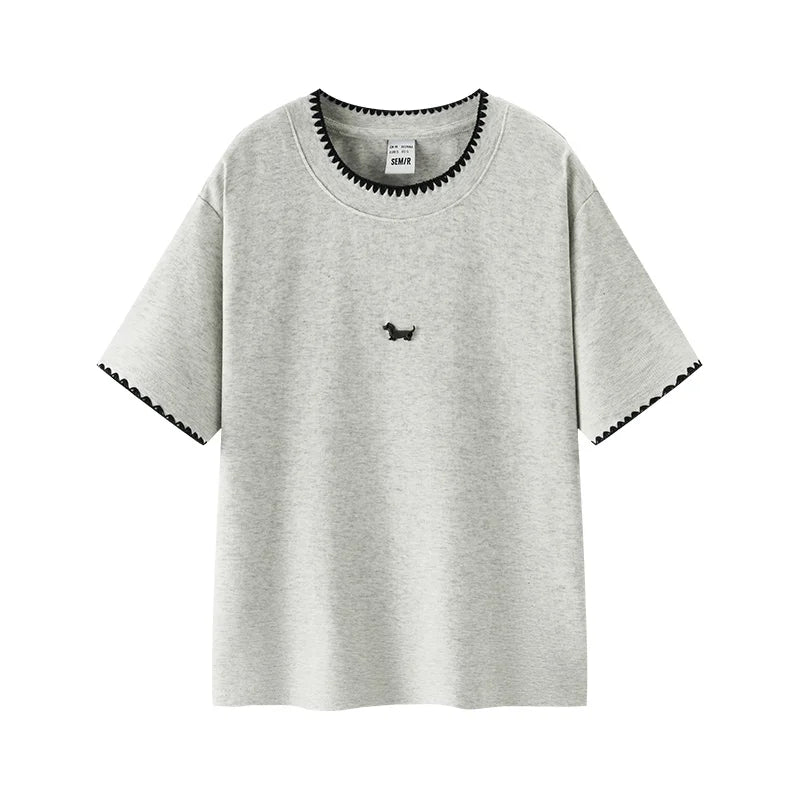 Semir Womens Tshirt 2026 Short Dog Embroidered Slim Regular Shoulder Simple Fashion Casual