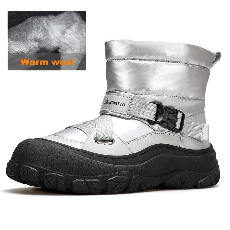 HUMTTO Winter Snow Boots Woman Leather Womens Sneakers Black Hiking Trainers Keep Warm Trekking Boots Outdoor Women Casual Shoes