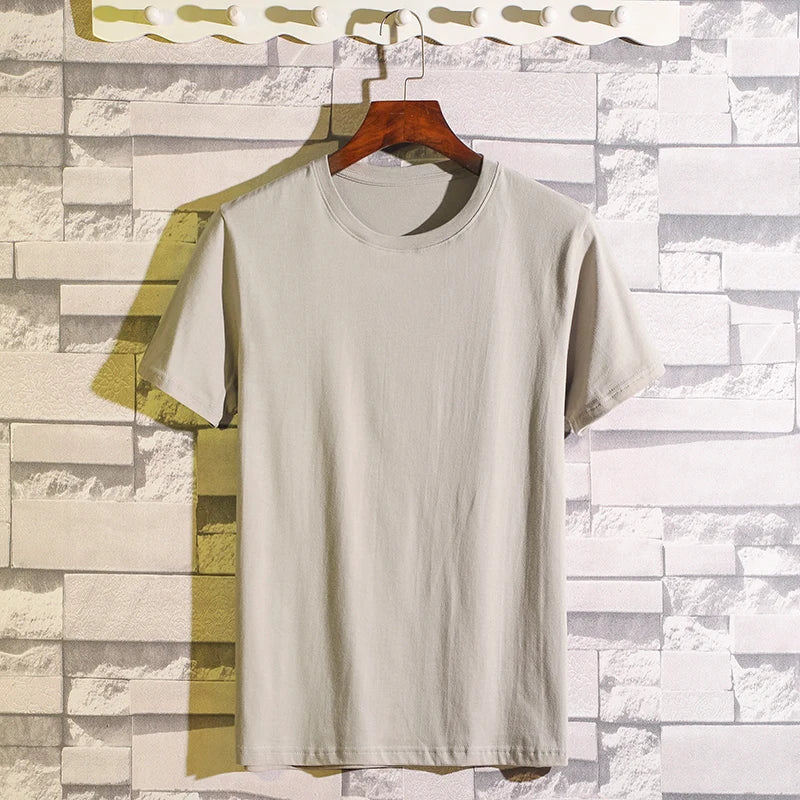 Hot 100%cotton Man T-Shirt Round Neck Personality Retro Spring New Solid Color Tops Versatile Fashion Trend Leisure Men's Wear