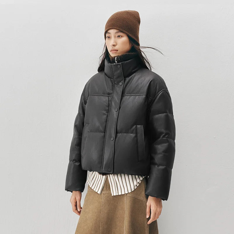 Semir Women Down Jacket 90 Percent Down Fill PU Faux Leather Loose Fit Urban Casual Style Puffer Shape 2026 Winter Cold Weather