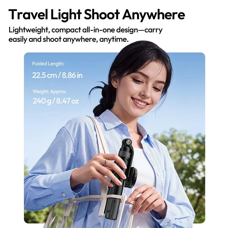Ulanzi TT86 Mini Overhead Selfie Stick ជើងកាមេរ៉ាទូរសព្ទម៉ាញេទិក ជាមួយនឹង 2 in 1 Clamp Mount ការគ្រប់គ្រងឥតខ្សែ សម្រាប់ Vlog Iphone 17 Android