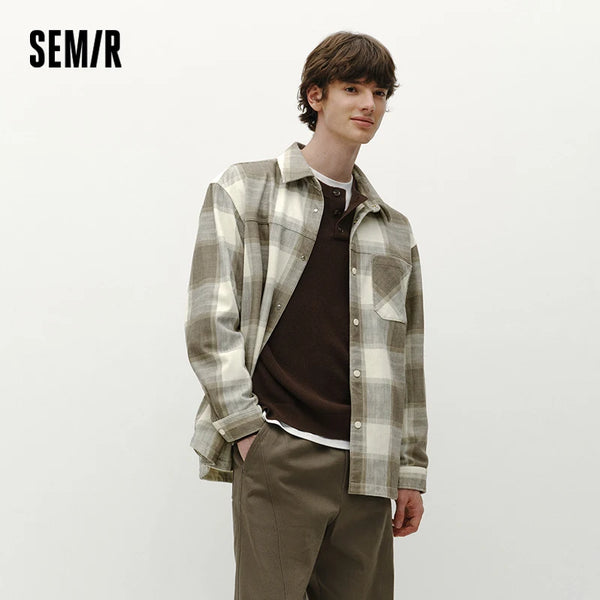 អាវបុរស Semir ក្រណាត់ Corduroy លំនាំ Plaid ដៃវែងឆ្នាំ ២០២៦ រដូវរងាសមស្រួលស្លៀក រចនាប័ទ្មធម្មតា ស្លៀកពាក់ជាស្រទាប់ៗ មើលទៅប្រចាំថ្ងៃ