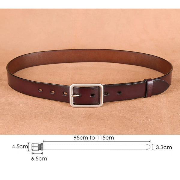 VATLTY 95cm-115cm Women's Leather Belt 33mm Natural Cowhide Alloy Silver Buckle Unisex Brown Belt Fashion Trousers Girdle Male