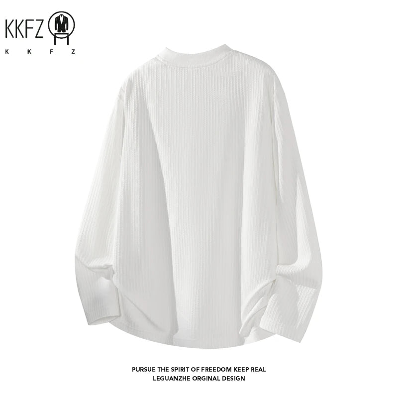 Men Crew Neck Vertical Rib Long Sleeve Base Tee Raglan Seam Soft Stretchy Fabric For Daily Layering Street Style Outfit