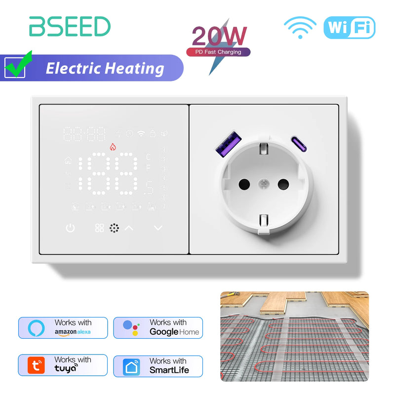 BSEED WIFI Electric Heating Water Boiler Smart Thermostat With Socket Support Alexa Google Temperature Controller Plastic Frame