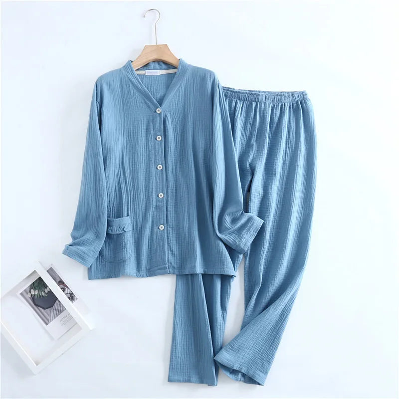 Spring Autumn Sleeping Pajamas Women's Long Sleeve Pants Sleepwear Suit Pure Cotton Home Clothes Casual Pijama Mujer Female Set