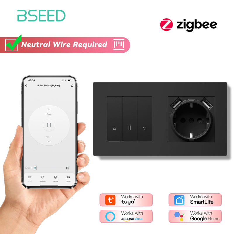 BSEED E Series Smart Zigbee Shutter Switch For Electric Motorized Blinds Roller Shutter Tuya Google Home Alexa Voice Control
