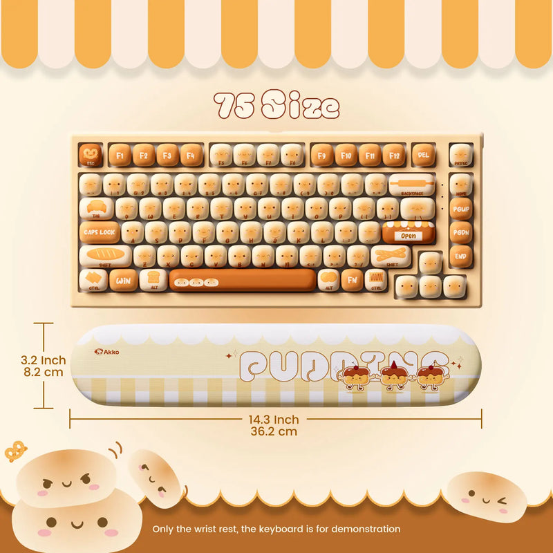 Akko Pudding Buns Keyboard Wrist Rest Pad Ergonomic Soft Foam Lycra + PU Easy Typing Pain Relief Anti-slip for Office Home Gamer