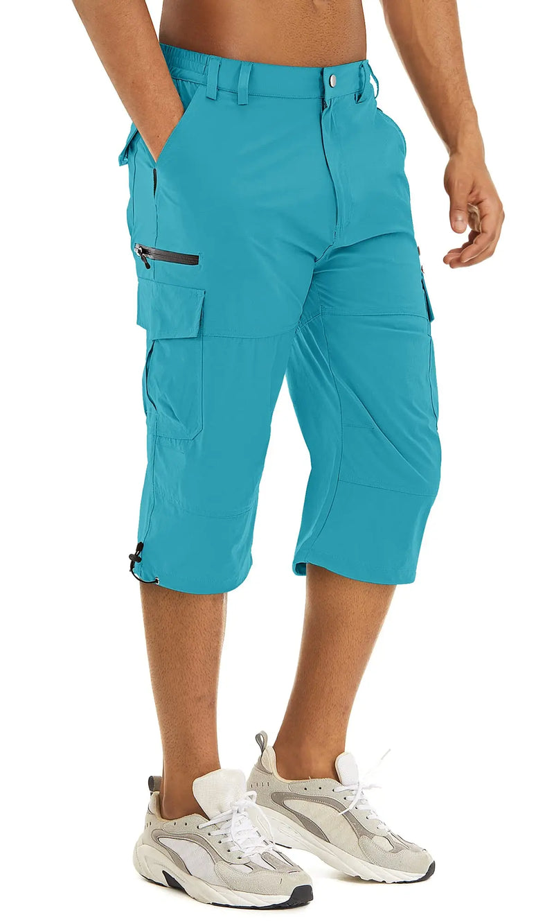 TACVASEN Men's Cargo Work Shorts Quick Dry 3/4 Length Capri Pants Multi-pockets Knee Length Trousers Summer Board Beach Shorts