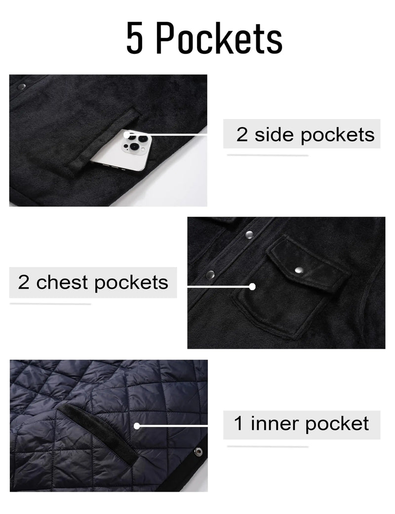TACVASEN Men's  Quilted Lined Plaid Flannel Jacket Winter Shirt Long Sleeve Button Casual Thickened Coat with 5 Pockets Outwear