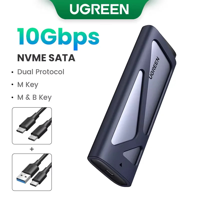 UGREEN 10Gbp M2 SSD Case NVME SATA Dual Protocol M.2 to USB Type C SSD Adapter for NVME PCIE NGFF SATA SSD Disk Box