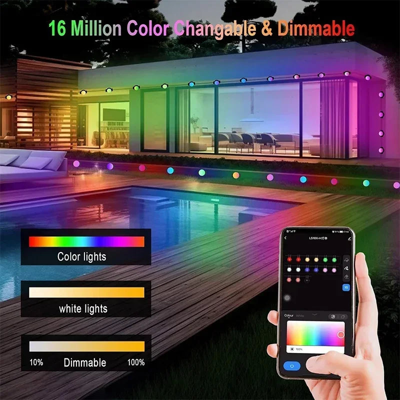 ភ្លើង LED ពណ៌សុបិន ភ្លើង LED RGB ឆ្លាតវៃខាងក្រៅជាមួយនឹងការបញ្ជាពីចម្ងាយ ភ្លើងបំភ្លឺ Eternality Early សម្រាប់ពិធីជប់លៀងថ្ងៃឈប់សម្រាក