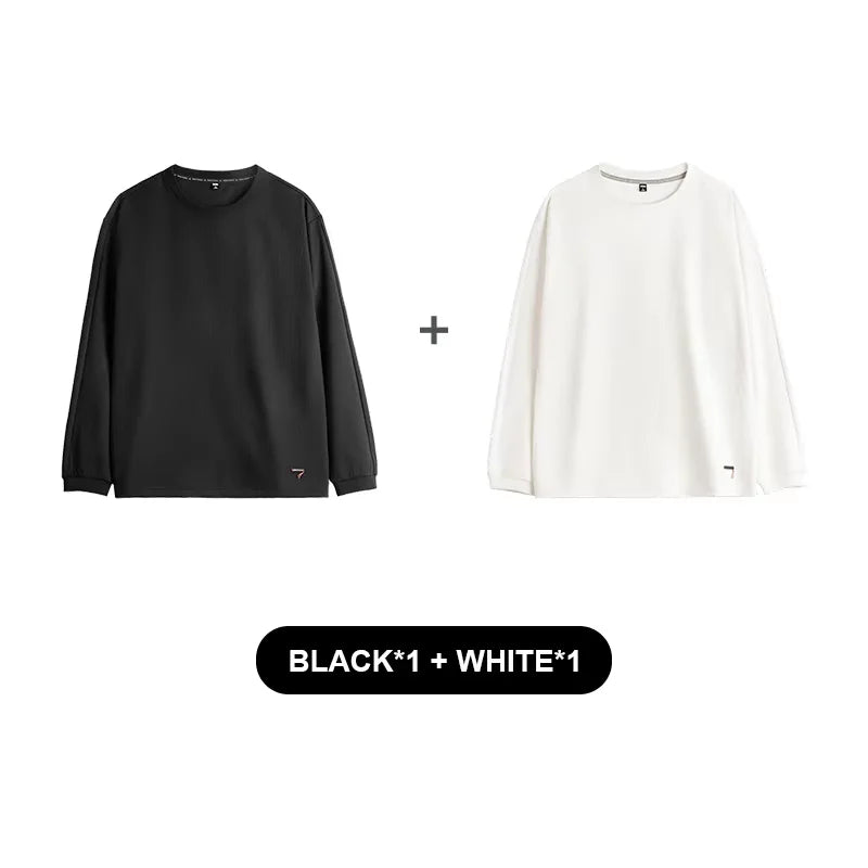 Maden Men‘s Basic Solid Color Long Sleeve T-shirt Crew Neck Sweatshirt Knit Casual Pullover for Spring and Autumn Layering Top