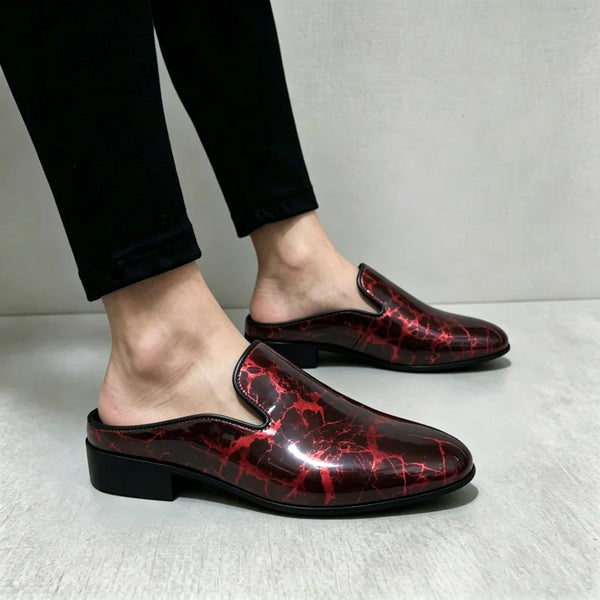 Men's Patent Leather Mule Loafers Backless Slip on Dress Shoes Low Block Heel Pointed Toe Slippers Party Wedding Formal Footwear