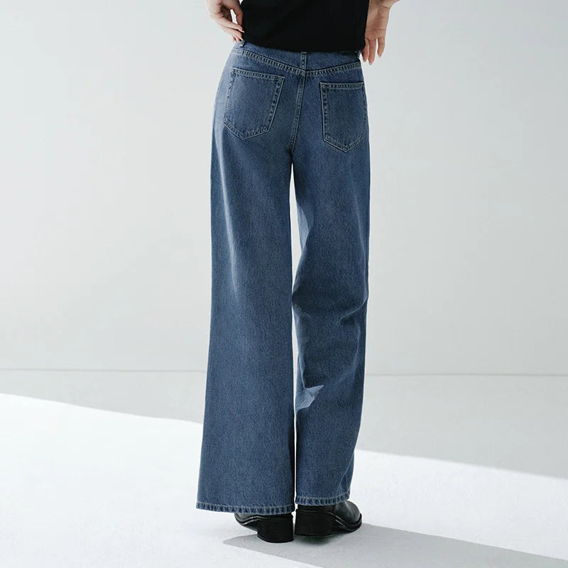 Semir Soft Jeans Women 2026 Spring Distressed Loose Flare Leg Retro Style WIde Leg Casual Trendy Long Trousers
