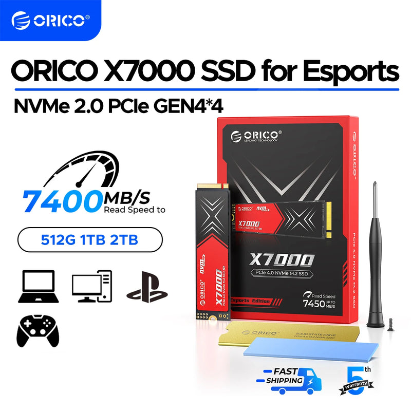 ORICO Gaming PS5 SSD PCIe 4.0 Up to 7450MB/s M.2 SSD 2280 PCIe 4.0X4 Internal Solid State Drive SSD for Gamers and Creators