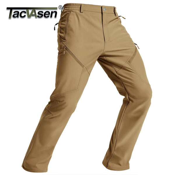 TACVASEN Men's Winter Hiking Pants Fleece Lined Waterproof Softshell Snow Ski Insulated Work Cargo Pants with 6 Zip Pockets