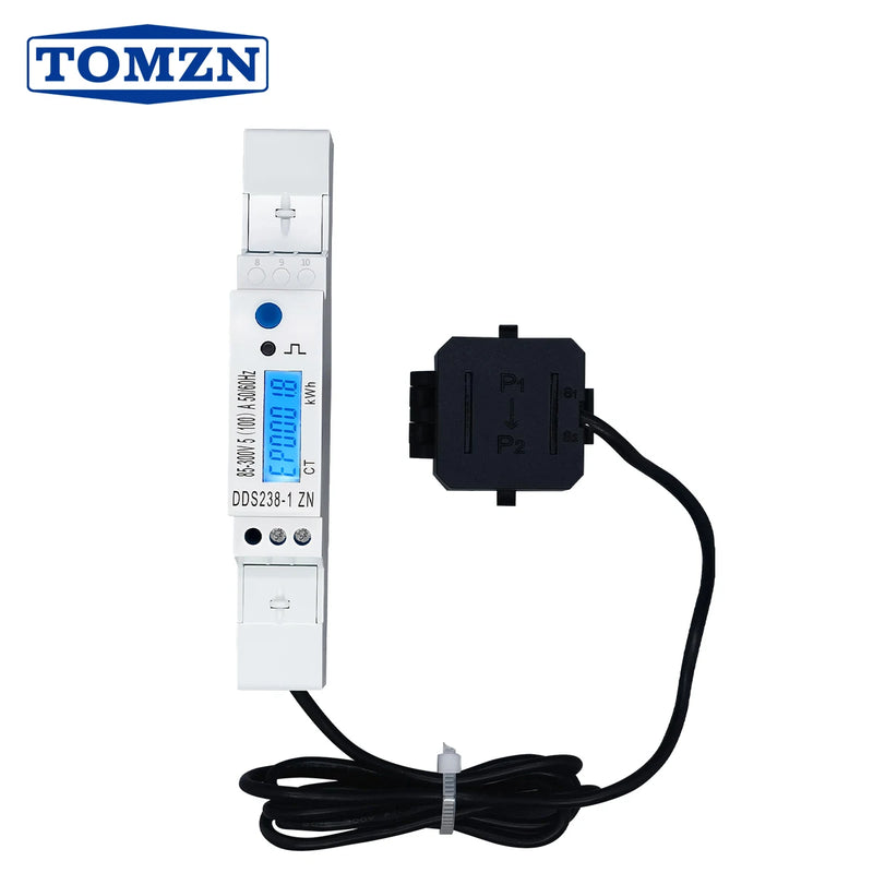 TOMZN CT Energy Meter LCD,85-300V(400Vmax),100A,50/60Hz,meas.pos/rev active&reactive energy,V,A,Hz,PF,backlight.