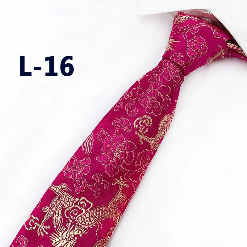 Men's Red Tie with A Chinese-style Design, Featuring A Jacquard Pattern of A Chinese Dragon; Available in Multiple Colors.