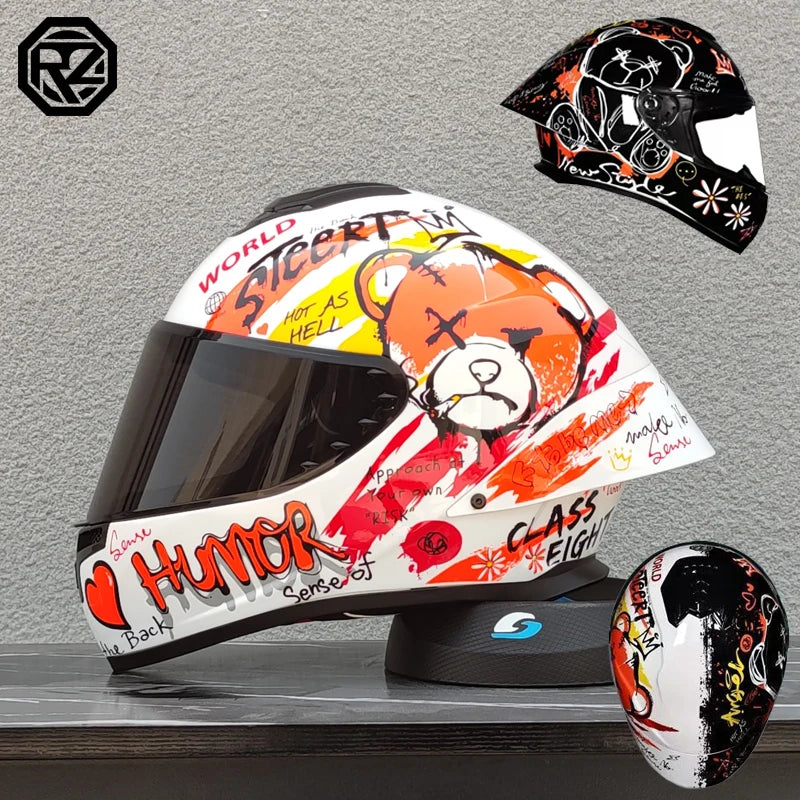 ORZ Motorcycle helmet, men's and women's dual lens full face helmet, motorcycle sports car, all season full face helmet