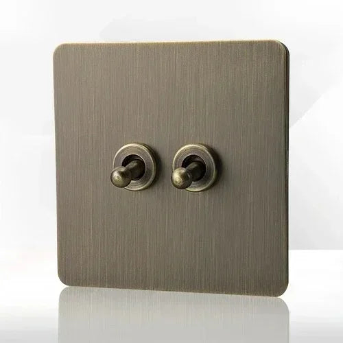 Retro EU FR Metal Panel Wall Toggle Light Switch Socket plug,Bronzed Antique Stainless Steel German 16A Socket with USB Charging