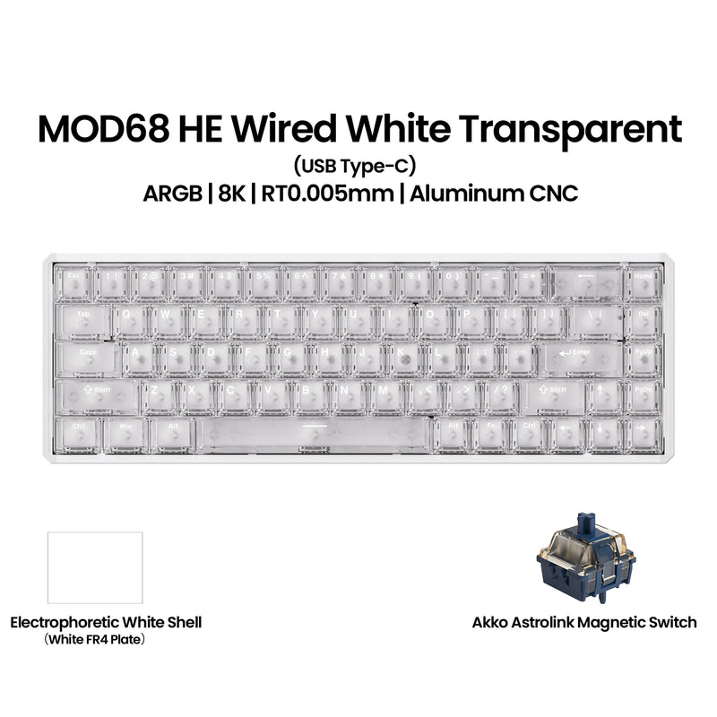 Akko MOD68 HE Keybaord Aluminum CNC 65% Magnetic Switch Rapid Trigger 0.005mm 8K ARGB Gaming Custom Mechanical Keyboard Gasket