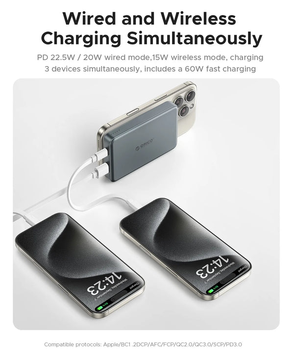 ORICO Kada Magnetic Power Bank 5000mAh/10000mAh PD22.5W Wireless Powerbank Slim Portable Battery Charger for magsafe