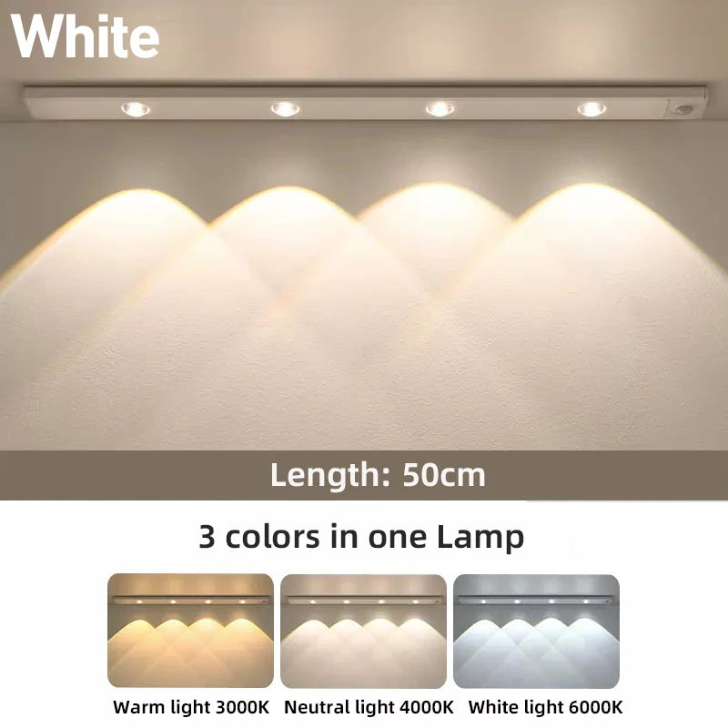 20-50CM LED Kitchen Under Cabinet Light Motion Sensor LED Lamp Ultra Thin USB Rechargeable Night Light Wardrobe Indoor Lighting