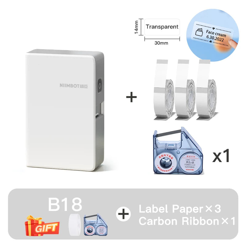 NIIMBOT N1/B18 Mini Portable Label Printer Thermal Transfer Pocket Label Maker With Long Life Ribbon And PET Stickers Gift