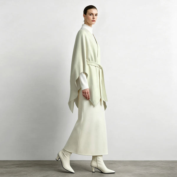 Amii Double-Faced Wool Coat Dolman Cape V-Neck Belted Oversized Minimalist Commuter 2026 Winter Women Coats 12654017